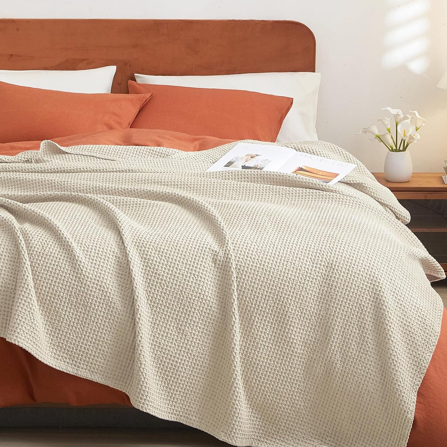 PHF 100% Cotton Waffle Weave Blanket for Cozy Comfort