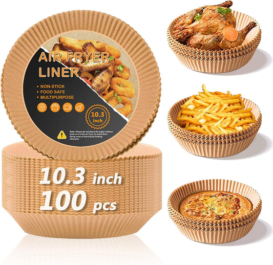 100 PCS Large Air Fryer Paper Liners: Oil Resistant & Food Grade