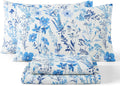 Blue Floral Bed Sheets 4 Piece Set - Wrinkle Resistant Ultra Soft