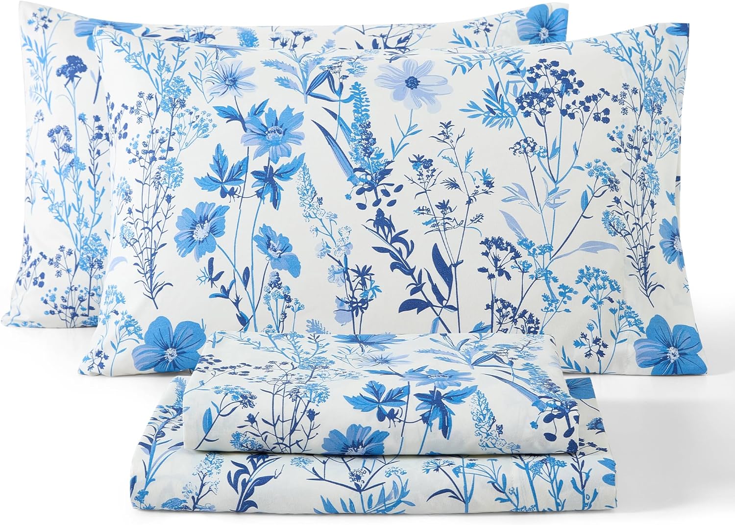 HLC.ME Blue Floral Bed Sheets Set - Ultra Soft & Wrinkle Resistant