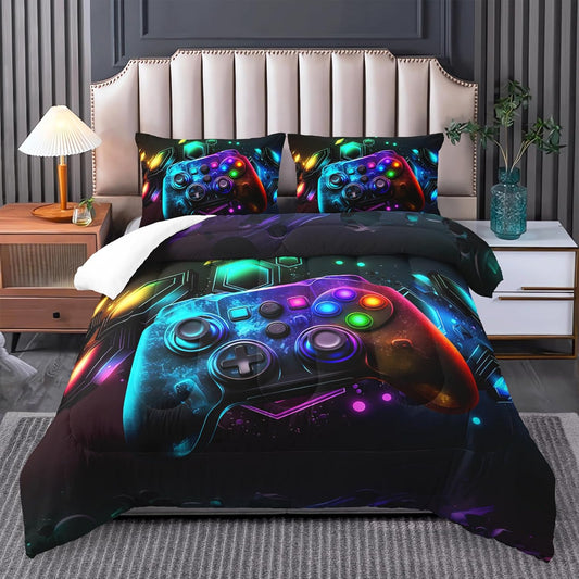 Gamer Comforter Set for King Size Boys, Neon Gaming Bedding
