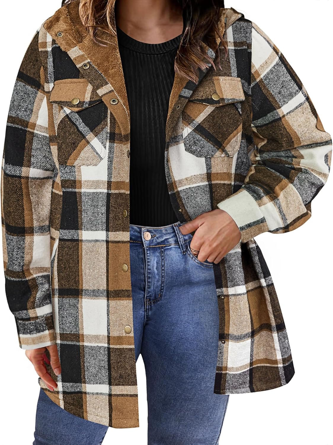 IN'VOLAND Plus Size Women Flannel Plaid Shacket Jacket Review