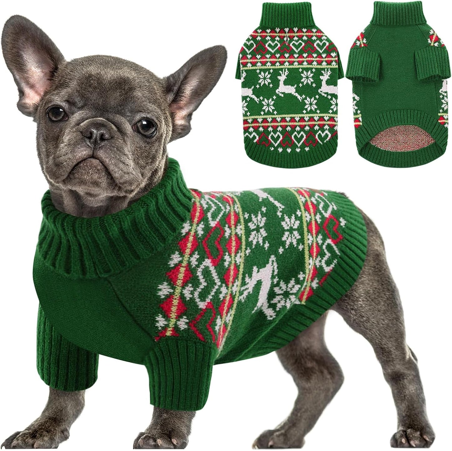 Queenmore Dog Christmas Sweater for Small Dogs - Cozy Turtleneck