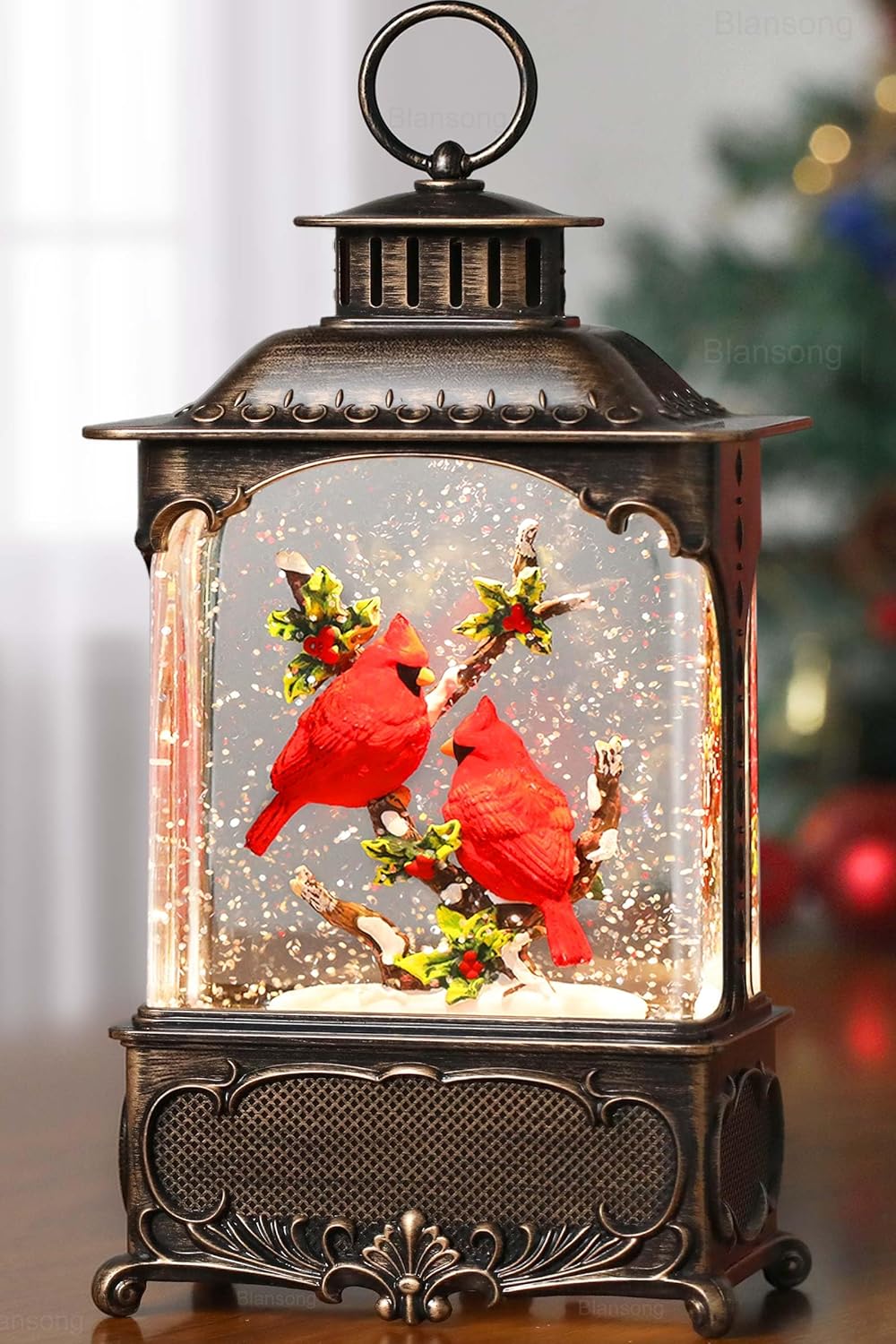 Cardinal Snow Globe Lantern Christmas Decorations with Music
