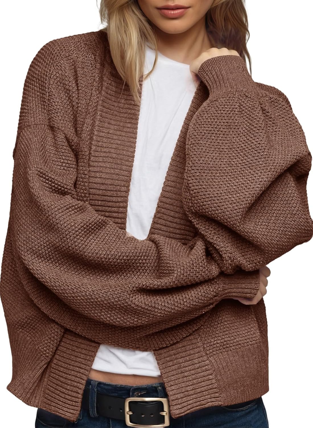 Trendy Casual Open Front Long Sleeve Chunky Cardigan Sweater
