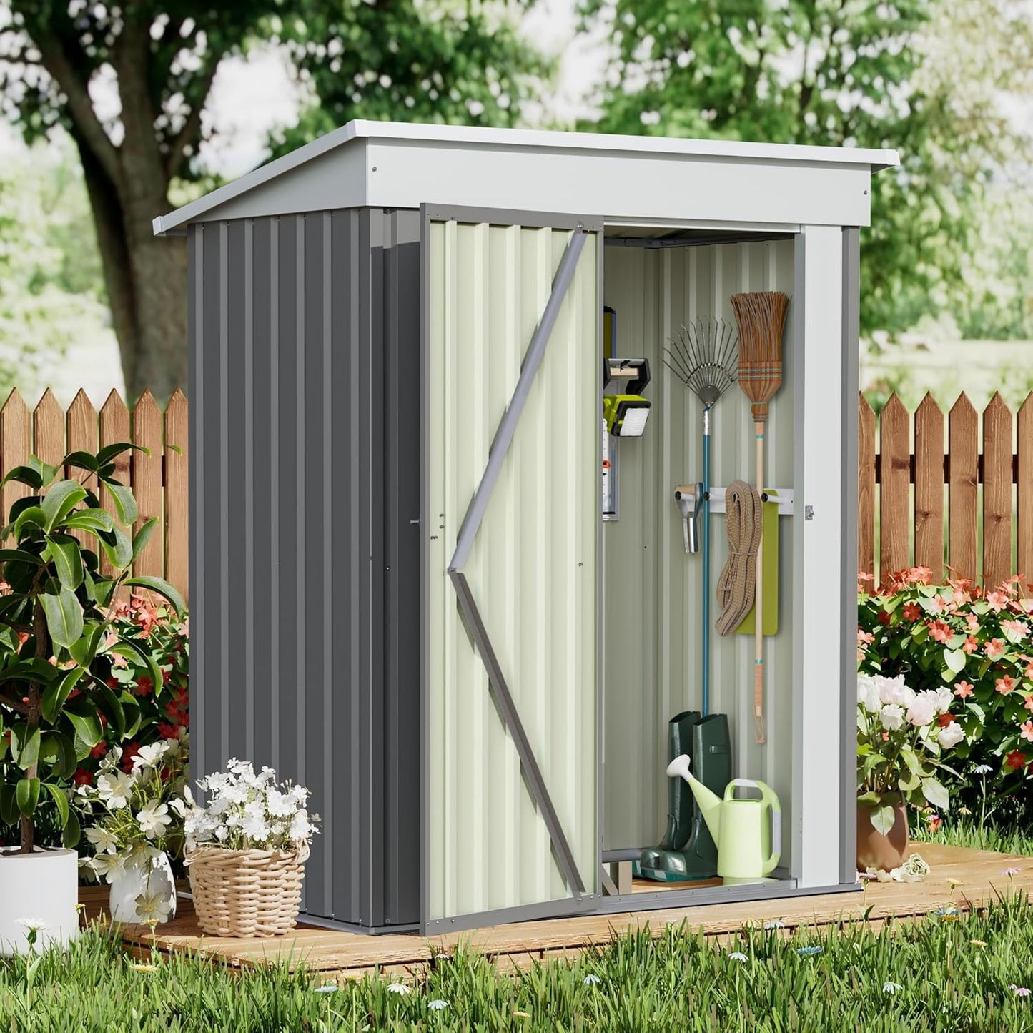 GUNJI 5 x 3 FT Metal Garden Shed for Outdoor Storage Needs