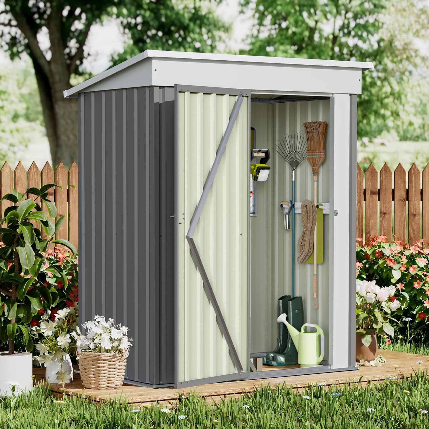 GUNJI 5 x 3 FT Metal Garden Shed for Outdoor Storage Needs