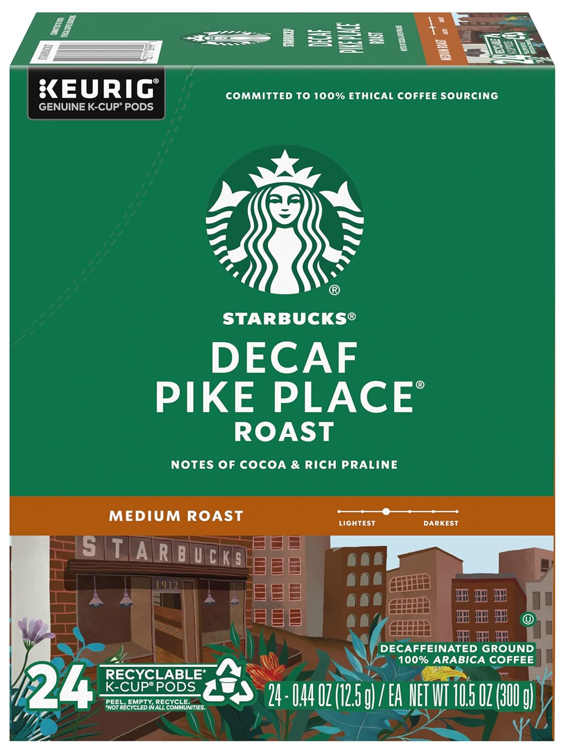 Starbucks Pike Place Decaf K-Cups, 24ct: Smooth Decaffeinated Coffee