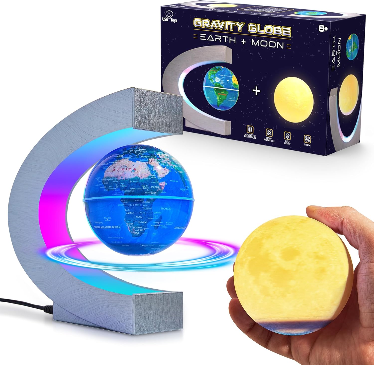 Magnetic Levitating Globe Set with Color Changing LED Lights