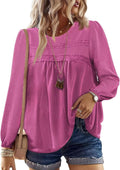 Womens Fall Crewneck Long Sleeve Striped Tops - Ribbed Boho Style cute
