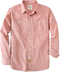 Chambray Shirt Men Long Sleeve Cotton Work Shirt - Casual 2-Pocket