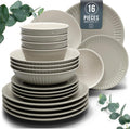 Light Brown Stoneware Dinnerware Set for 4 People HYGGE 16-Piece