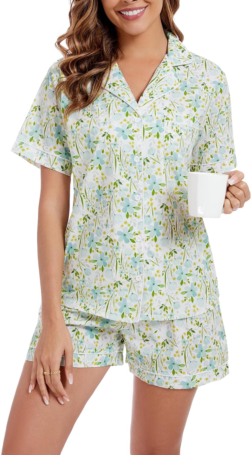 LUBOT 100% Cotton Pajamas for Women - Summer Sleepwear Set