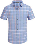 Esabel.C Mens Casual Button Down Plaid Shirt - Wrinkle Free Comfort