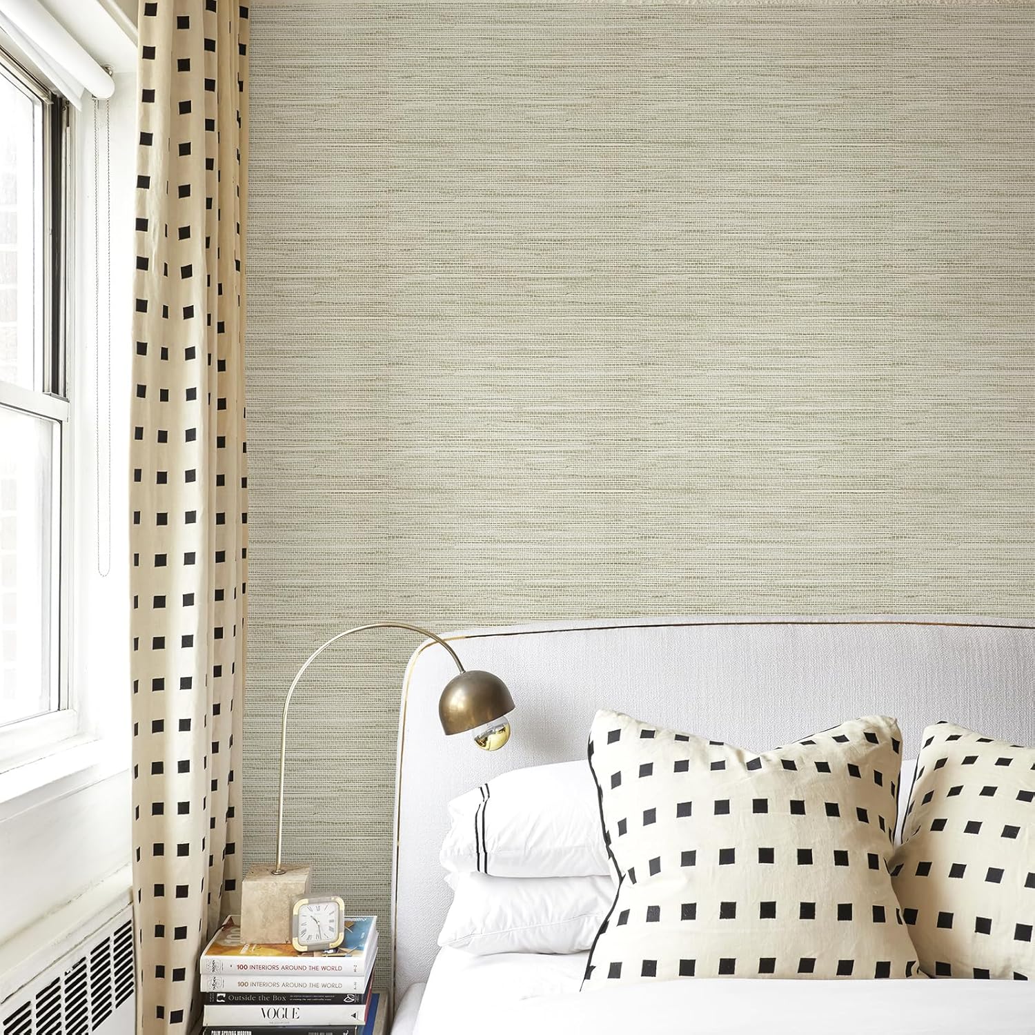 Cream Textured Grasscloth Peel and Stick Wallpaper for Home Decor