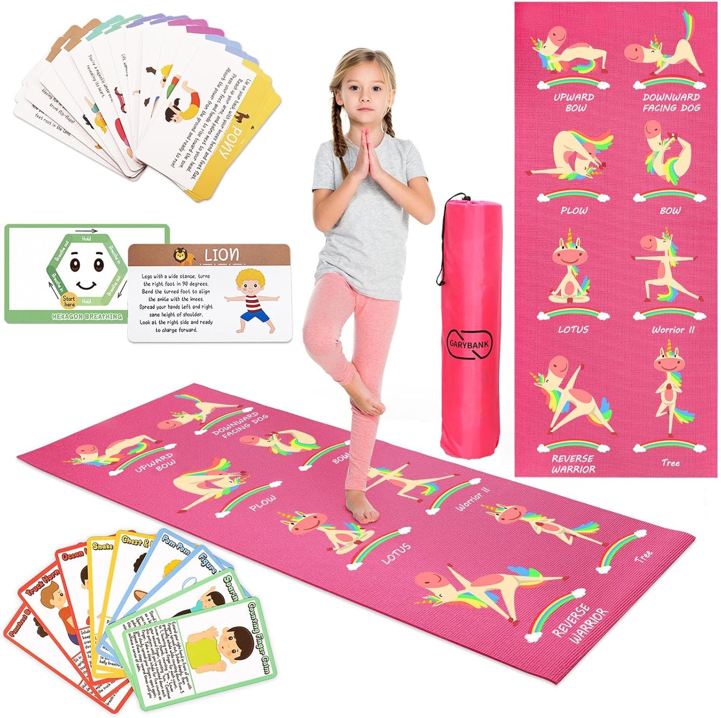 Garybank Kids Yoga Mat Set - Fun Non-Slip Exercise Mats