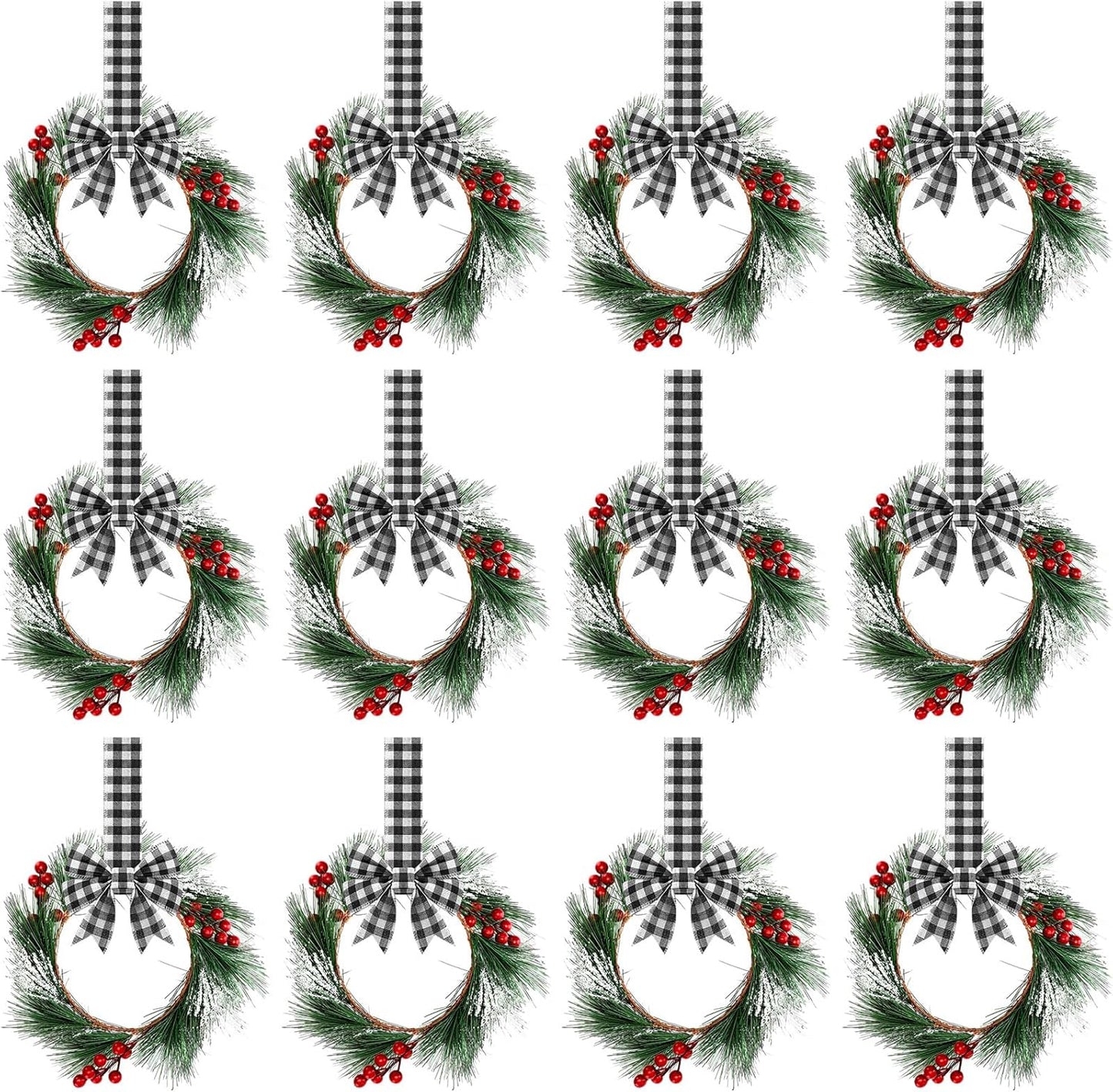 12 Pcs Mini Christmas Wreaths for Kitchen Decor with Ribbon