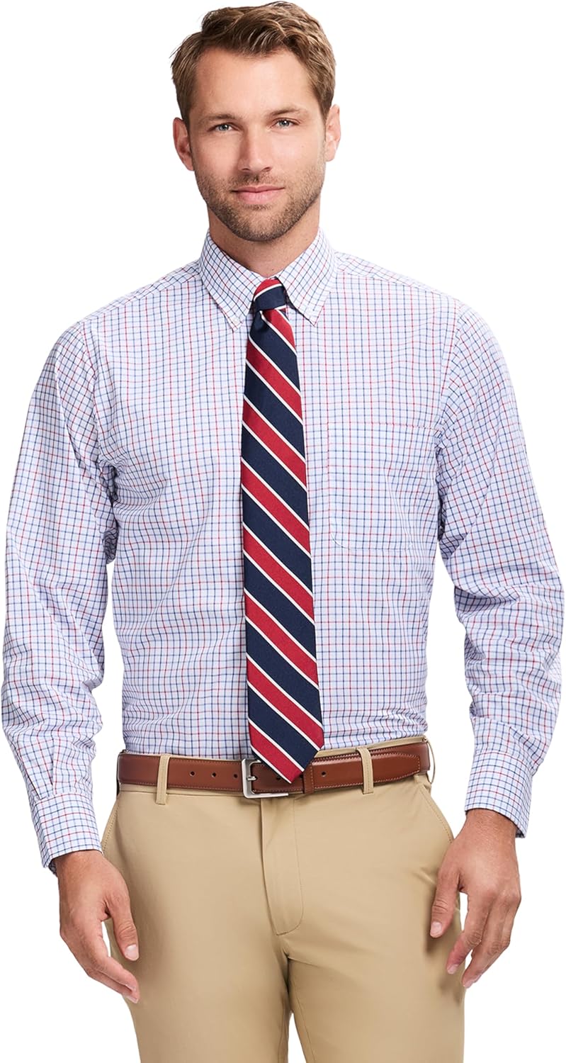 IZOD Men's Dress Shirt Regular Fit Long Sleeve Wrinkle Free