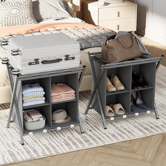 Luggage Rack with Storage for Guest Room - 2 Pack Folding Stands