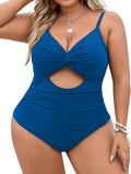 Plus Size One Piece Swimsuit Tummy Control Twist Front - Flattering