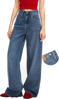 Women's Adjustable Waist Baggy Jeans High Rise Wide Straight Leg other
