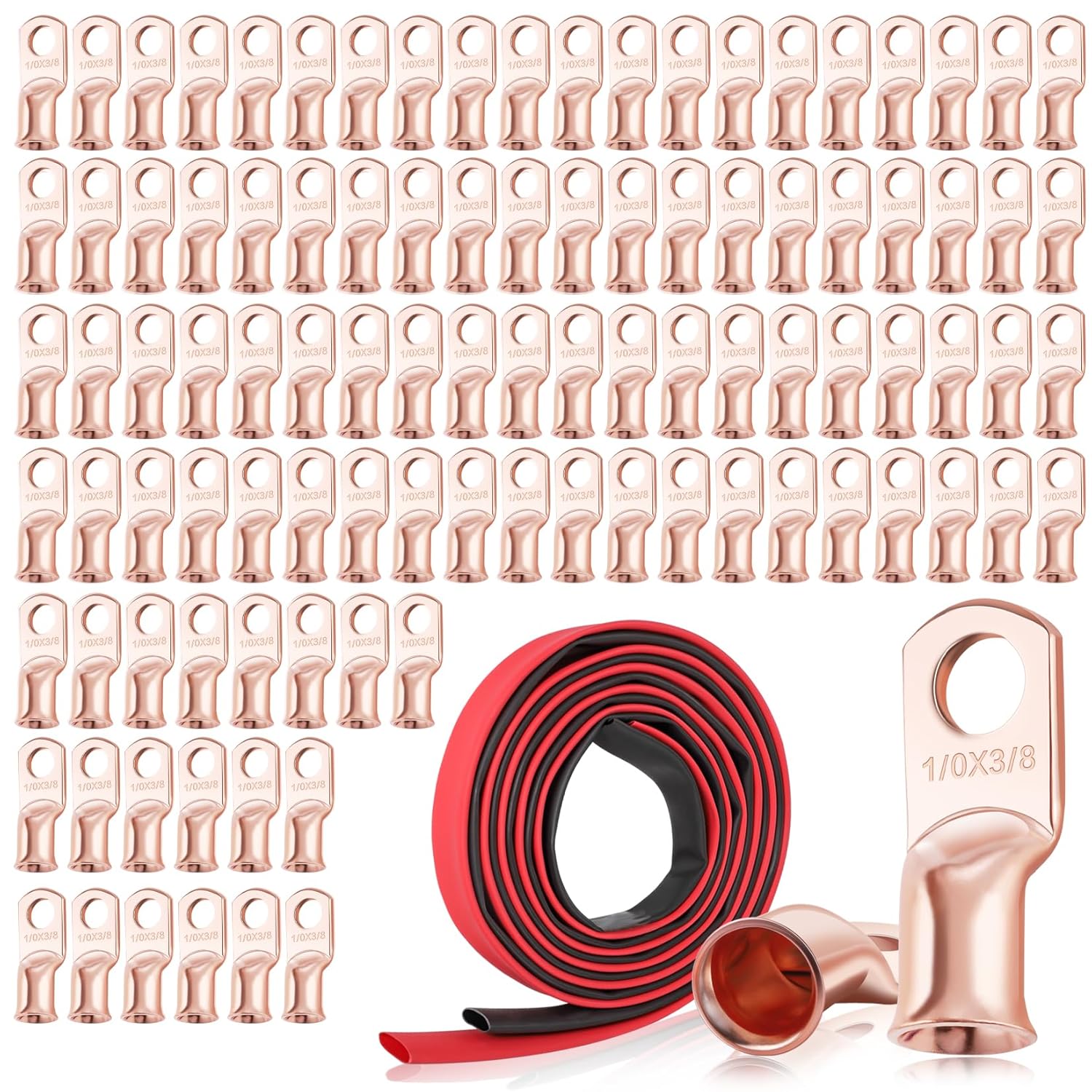 XHF 100PCS Heavy Duty Battery Lugs with Heat Shrink Tubing