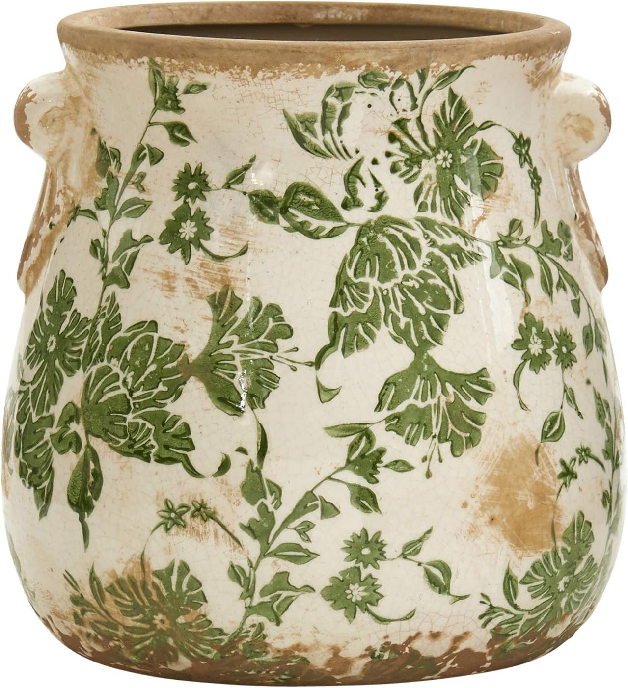Indoor Tuscan Ceramic Green Scroll Decorative Vase for Home