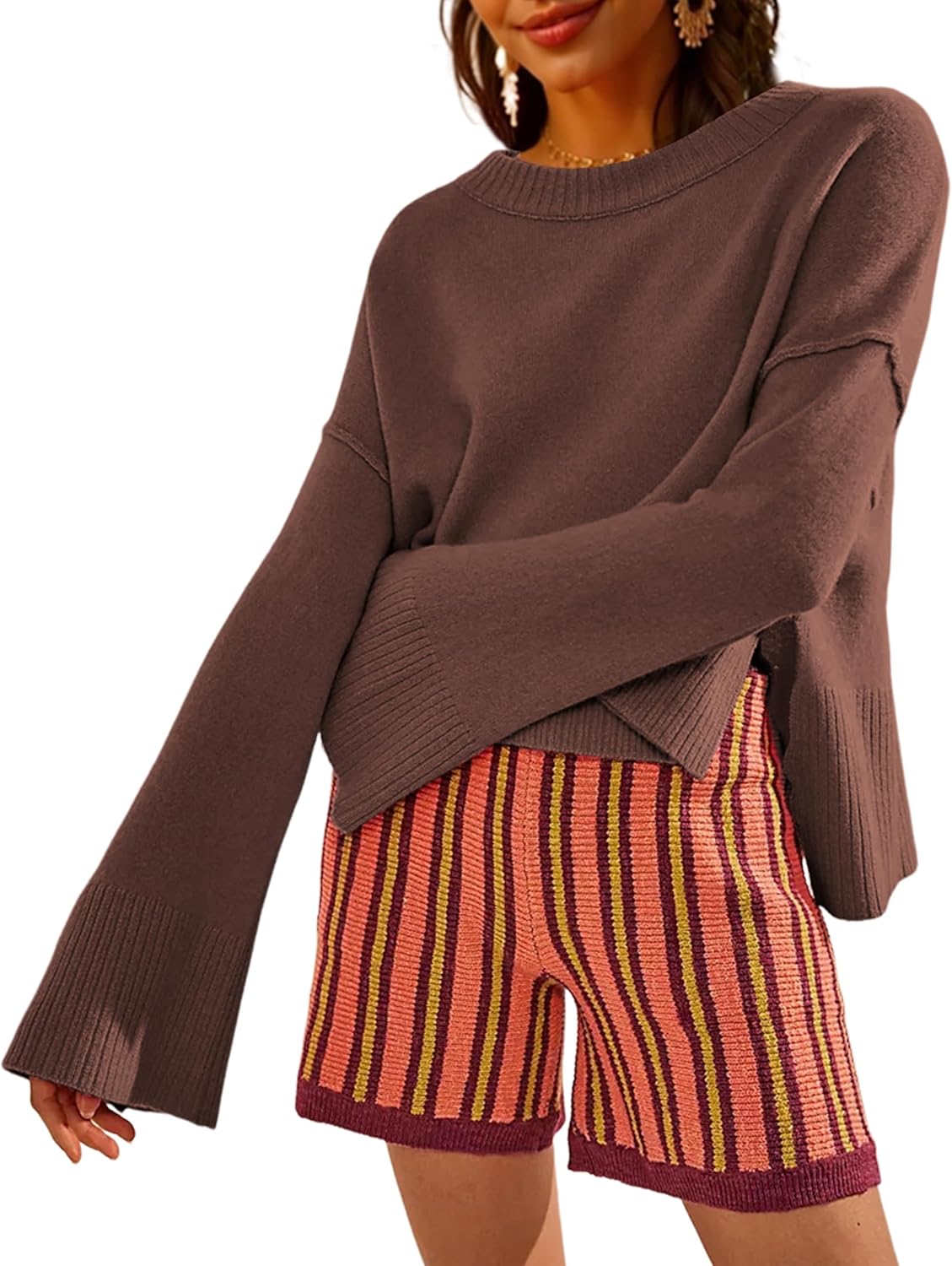 Womens Lightweight Sweaters with Bell-Style Sleeves for Comfort
