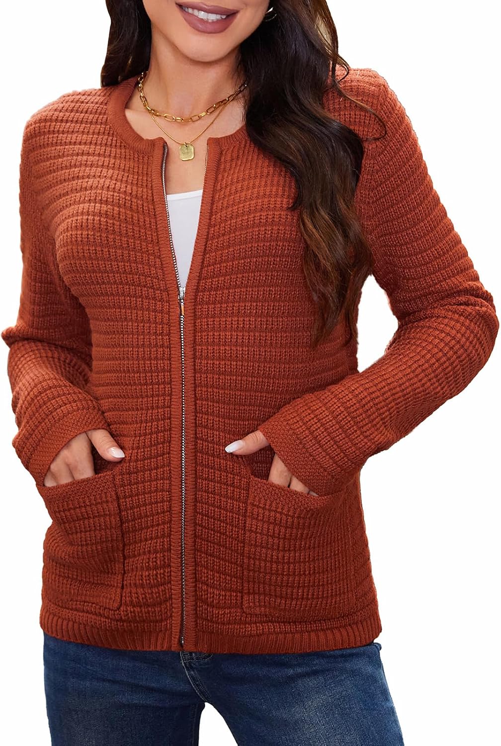 Cozy Zip-Up Cardigan with Pockets by GRACE KARIN