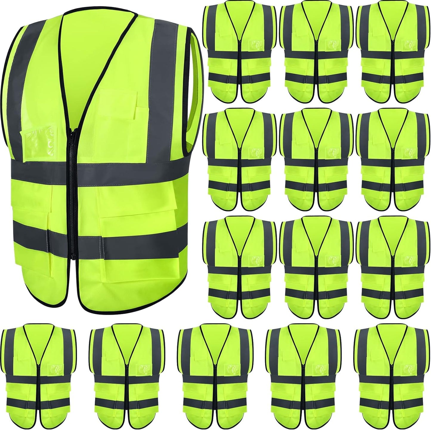 15 Pack Reflective Safety Vests with Pockets for High Visibility