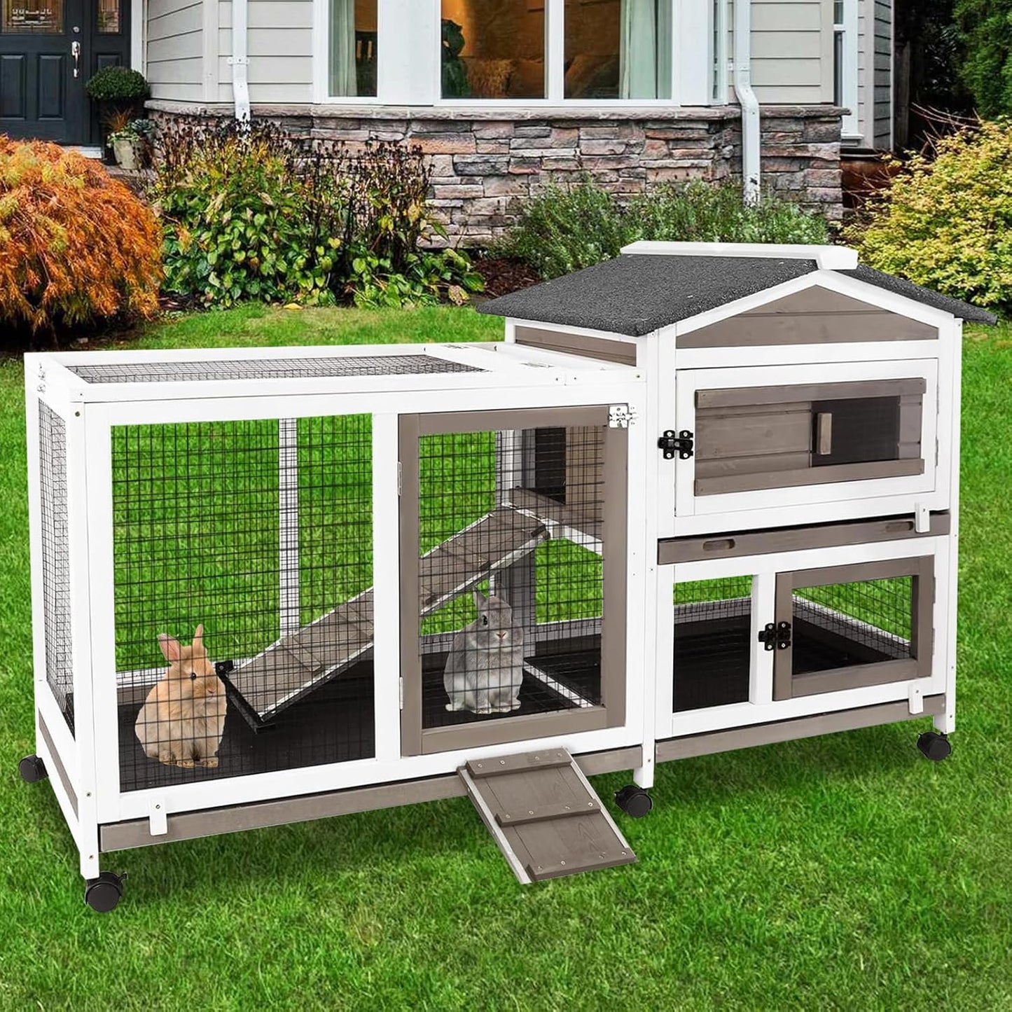 Spacious 57 L Rabbit Hutch for Indoor Outdoor Small Animals
