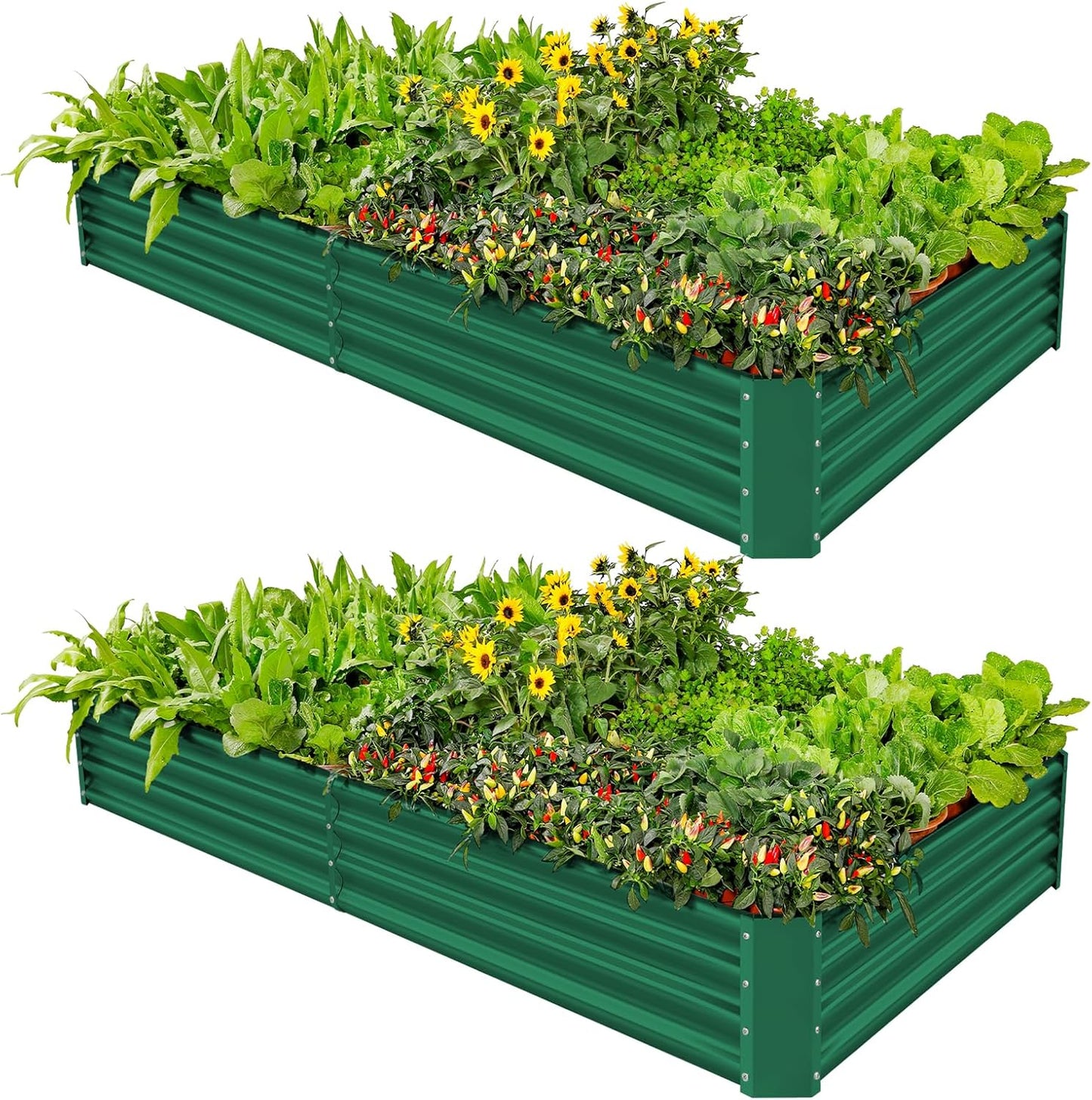 Land Guard 2 Pack Galvanized Metal Raised Garden Bed for Plants