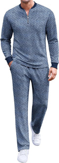 Men's 2 Piece Tracksuit Set - Quarter Zip Polo Athletic Sweatsuit