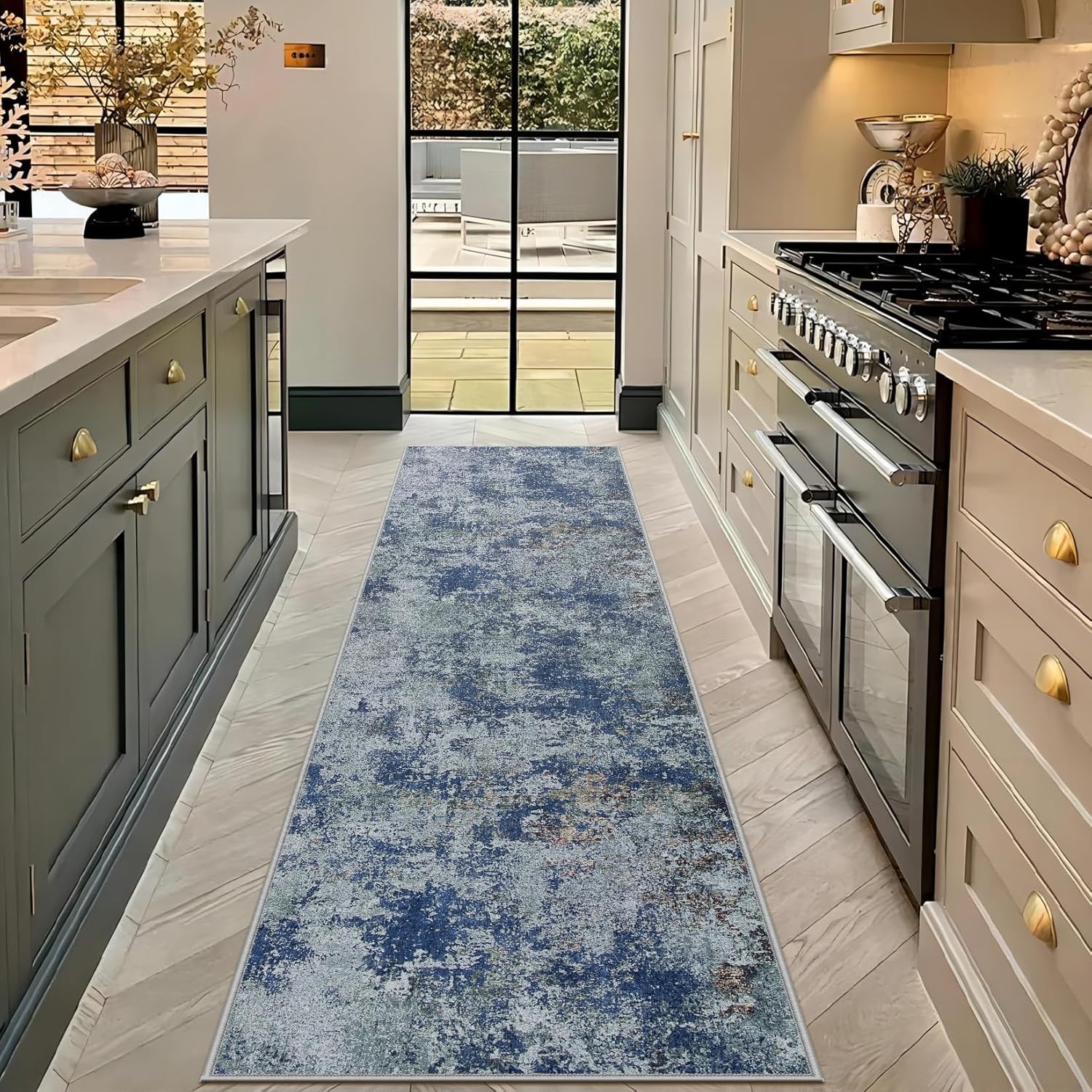 Runner Rug 2ft 6in'x8ft Washable Non Slip Abstract Carpet for Home