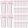 24 Pcs Pink Bow Reusable Plastic Cups with Lids and Straws - Party Set