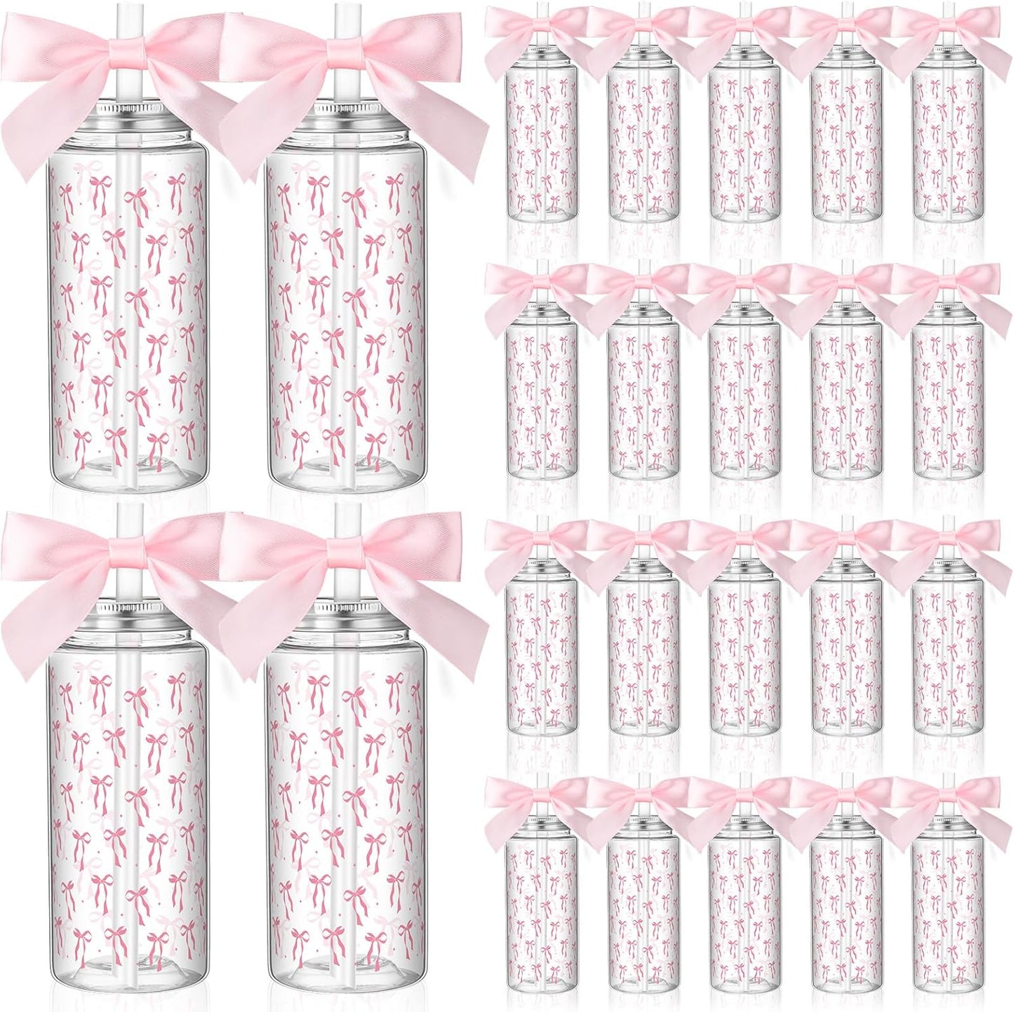 24 Pcs Pink Bow Reusable Cups for Parties and Events