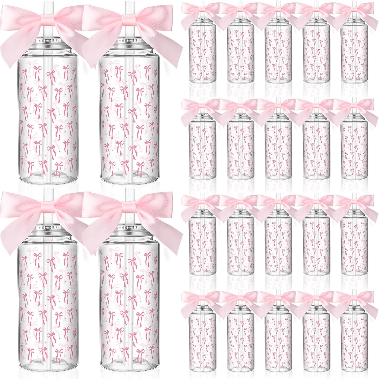 24 Pcs Pink Bow Reusable Cups for Parties and Events