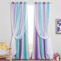 NICETOWN Star Curtains for Girls Bedroom - Mermaid Teal & Purple