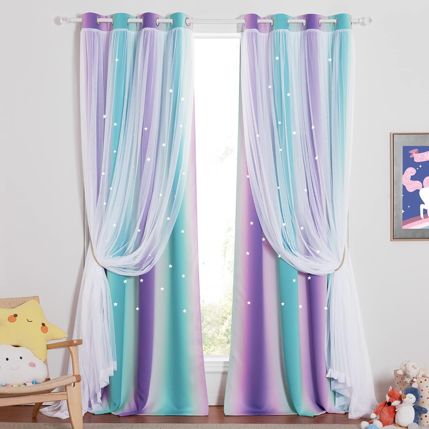 NICETOWN Star Curtains for Girls Bedroom, Dreamy Nursery Decor