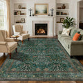 8x10 Area Rugs for Living Room - Vintage Boho Green Floral Rug