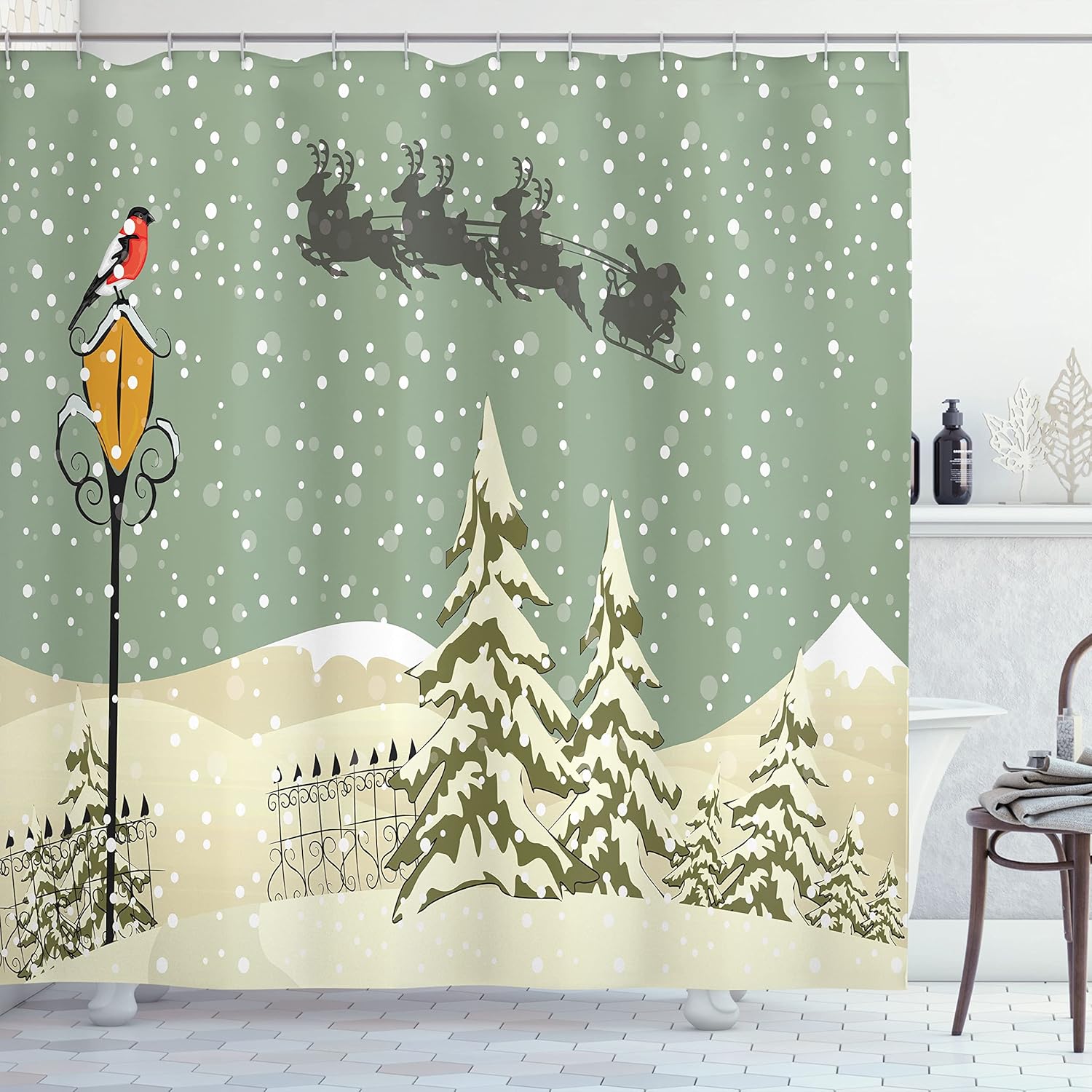 Santa Claus Flying Reindeer Shower Curtain