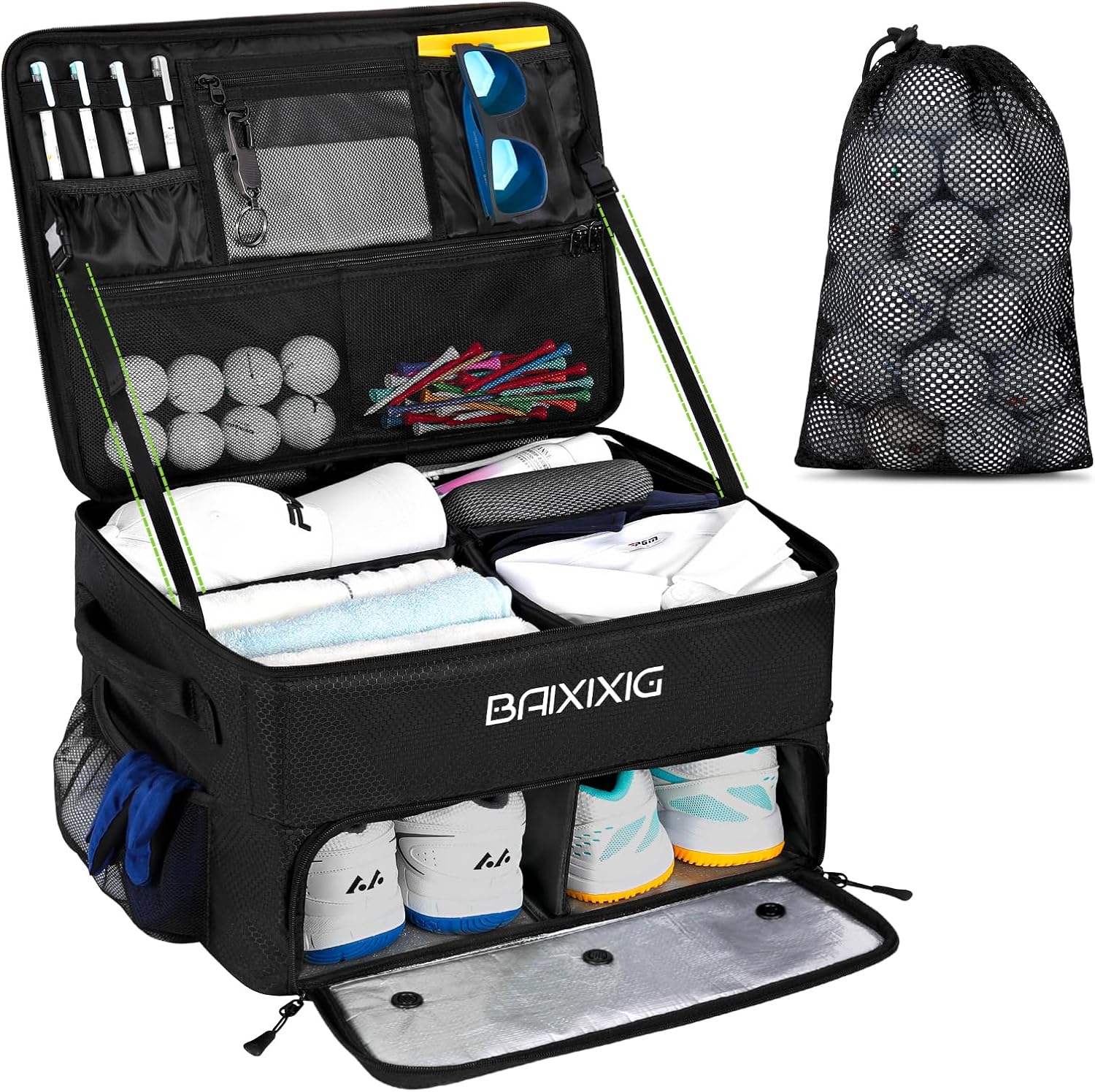 Golf Trunk Organizer for Shoes, Balls, and Accessories Storage