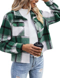 Women's Cropped Plaid Flannel Shacket Jacket - Cozy Fall Top
