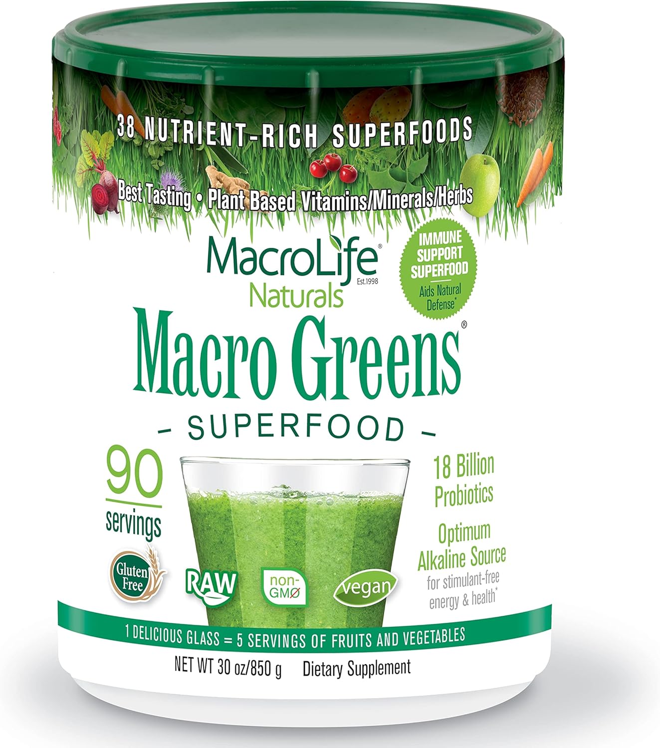 MacroLife Macro Greens Powder - 38 Superfoods for Wellness