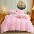 Fluffy Faux Fur Pink Comforter Cover King Set - Cozy Plush Bedding