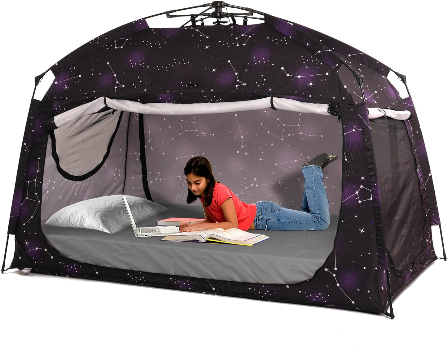 Instant Privacy Bed Tent for Full Beds - 3 Doors, Spacious, Quick Setup