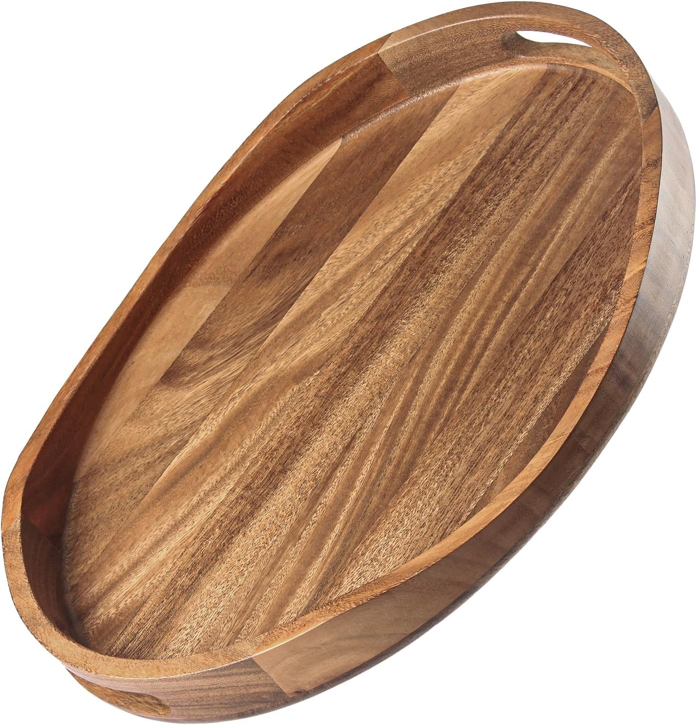 Acacia Wood Serving Tray with Handles for Stylish Decor