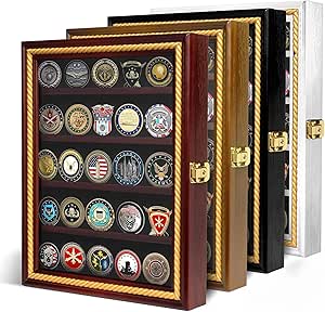 Customizable Military Coin Display Case with Lockable Glass Door