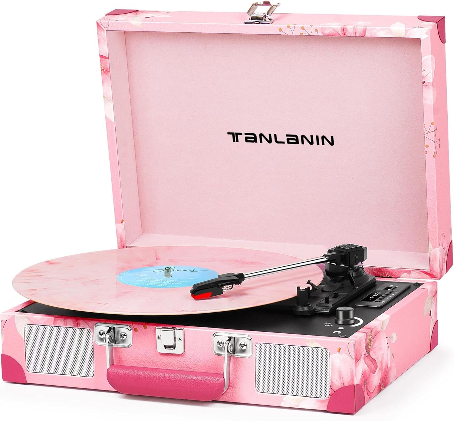 Vinyl Record Player with Bluetooth and Unique Floral Design