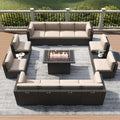 15 Piece Wicker Patio Conversation Set with 55,000 BTU Fire Pit